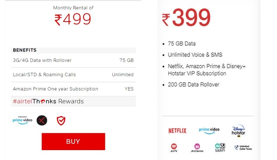 Airtel vs Jio Postpaid plans